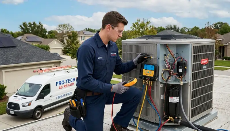 Technician performing AC repair in Aurora, CO for Five Star Cooling residential service