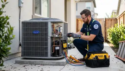 Technician providing expert AC repair service in Aurora, CO homes