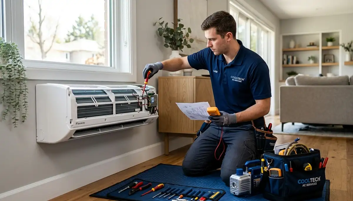 Technician repairing home air conditioner unit in Aurora, CO for Five Star Cooling