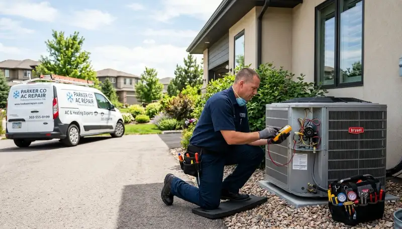 Professional AC repair technician serving residential homes in Aurora, CO