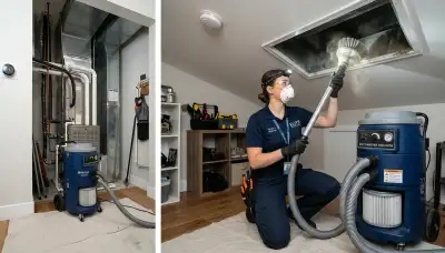 Technician cleaning home air ducts for HVAC system in Aurora, CO by Five Star Cooling