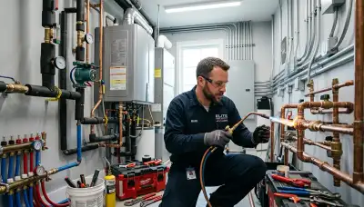 Professional plumber fixing pipe leak in Aurora, CO home | Five Star Cooling plumbing services