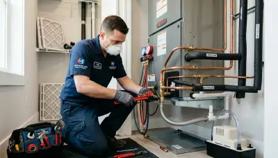 Licensed plumber fixing drain pipe in Aurora CO home | Five Star Cooling plumbing repair service